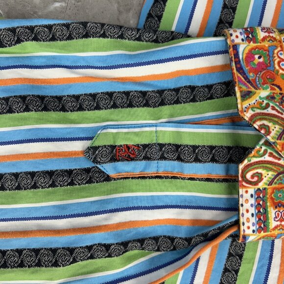Robert Graham Shirt Mens Large Tall Stripe Paisley Trim Flip Cuff Striped Casual - Picture 5 of 10
